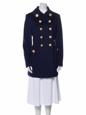 Dolce & Gabbana Navy Virgin Wool Double-Breasted Pea Coat with Gold Buttons